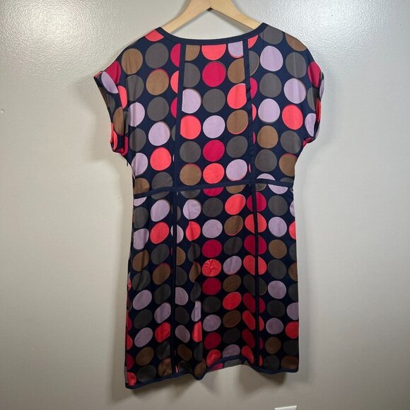 Boden Silk Sheath Dress Size 12 Polka Dot Blue Retro Preppy Work Office Career - Picture 2 of 10